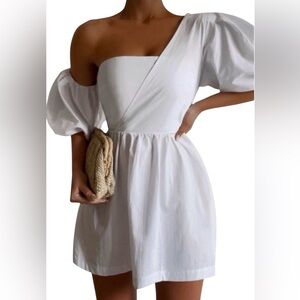 NWT Showpo White One-Shoulder Puff Sleeve Mini Dress